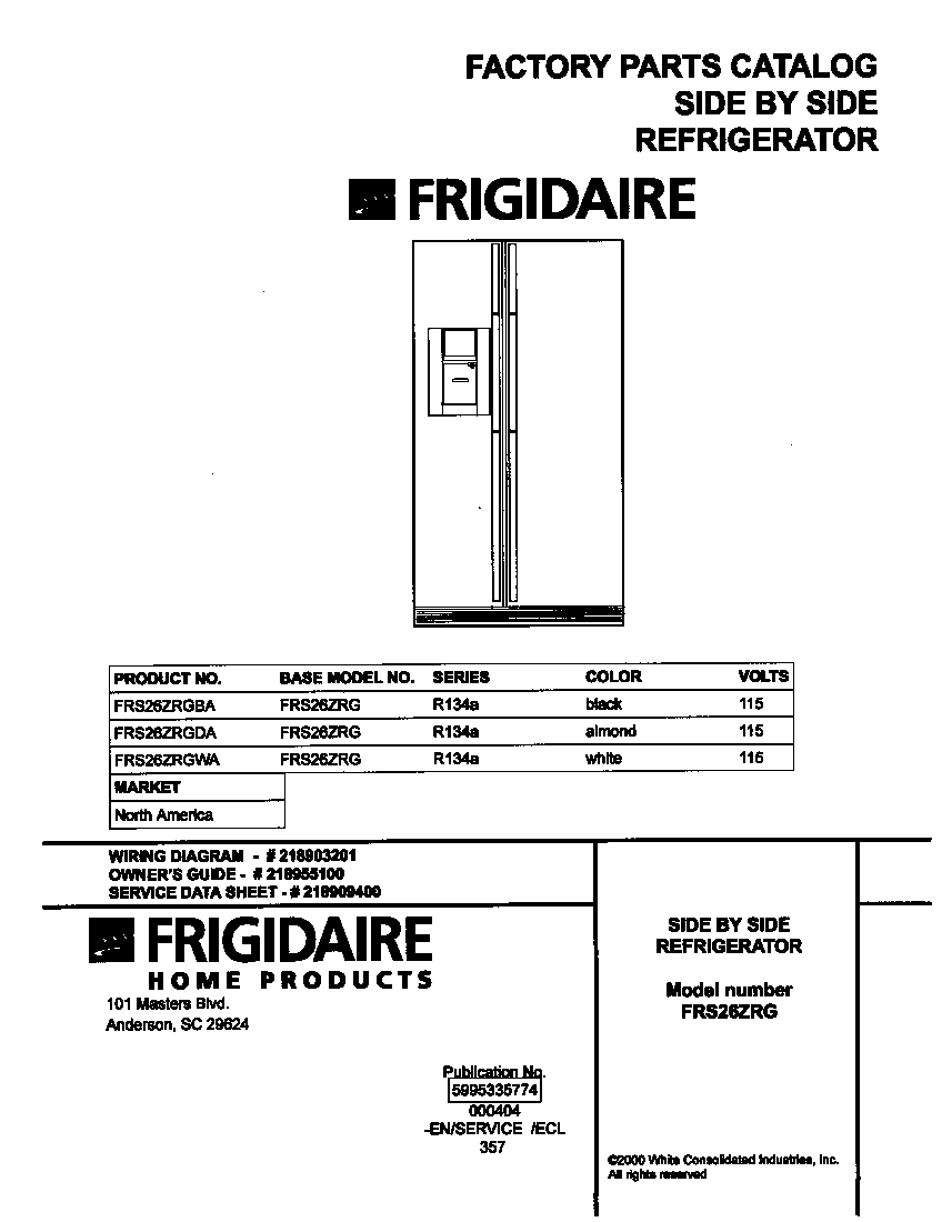Frigidaire FRS26ZRGWA cover diagram