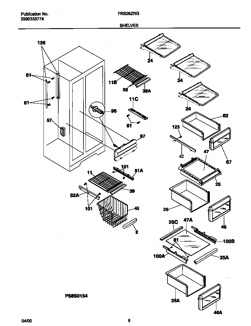 Frigidaire FRS26ZRGWA shelves diagram