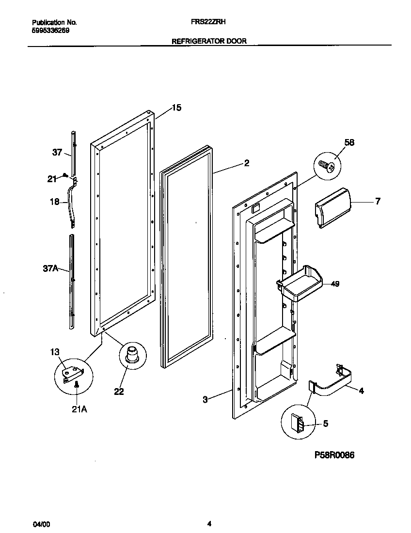 Frigidaire FRS22ZRHD2 ref door diagram