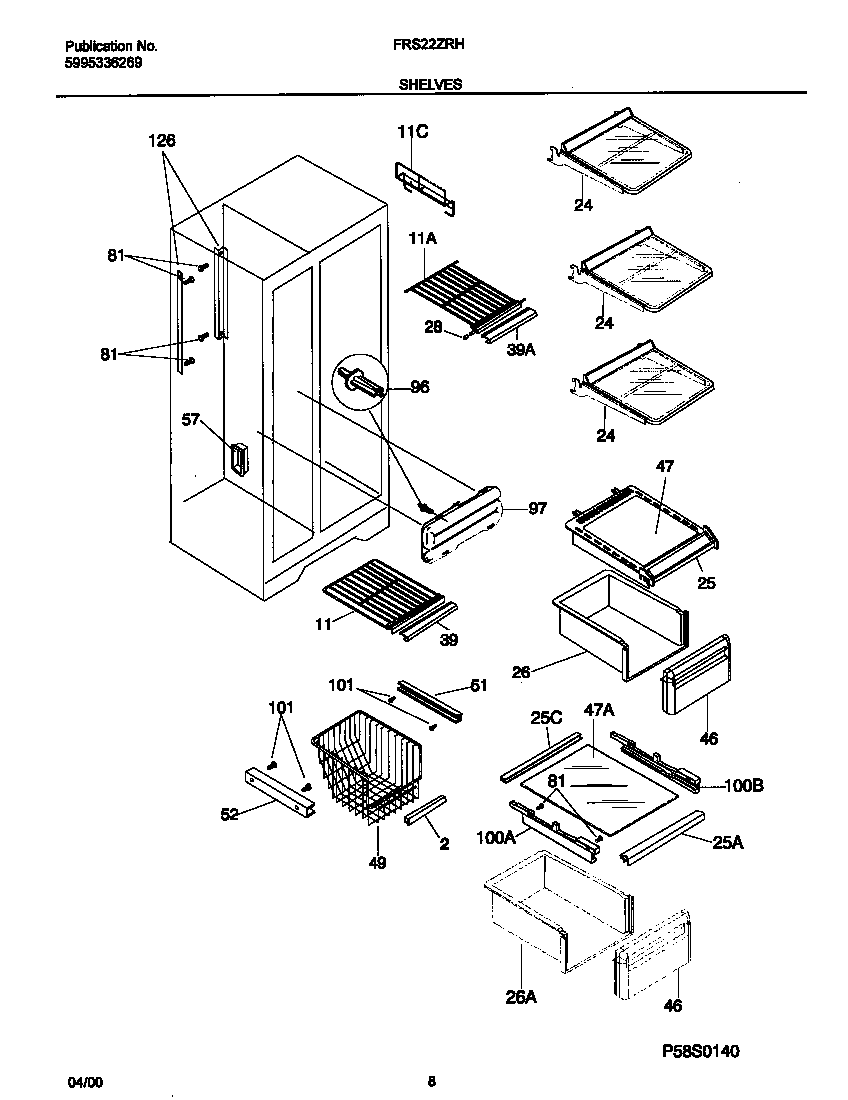 Frigidaire FRS22ZRHD2 shelves diagram