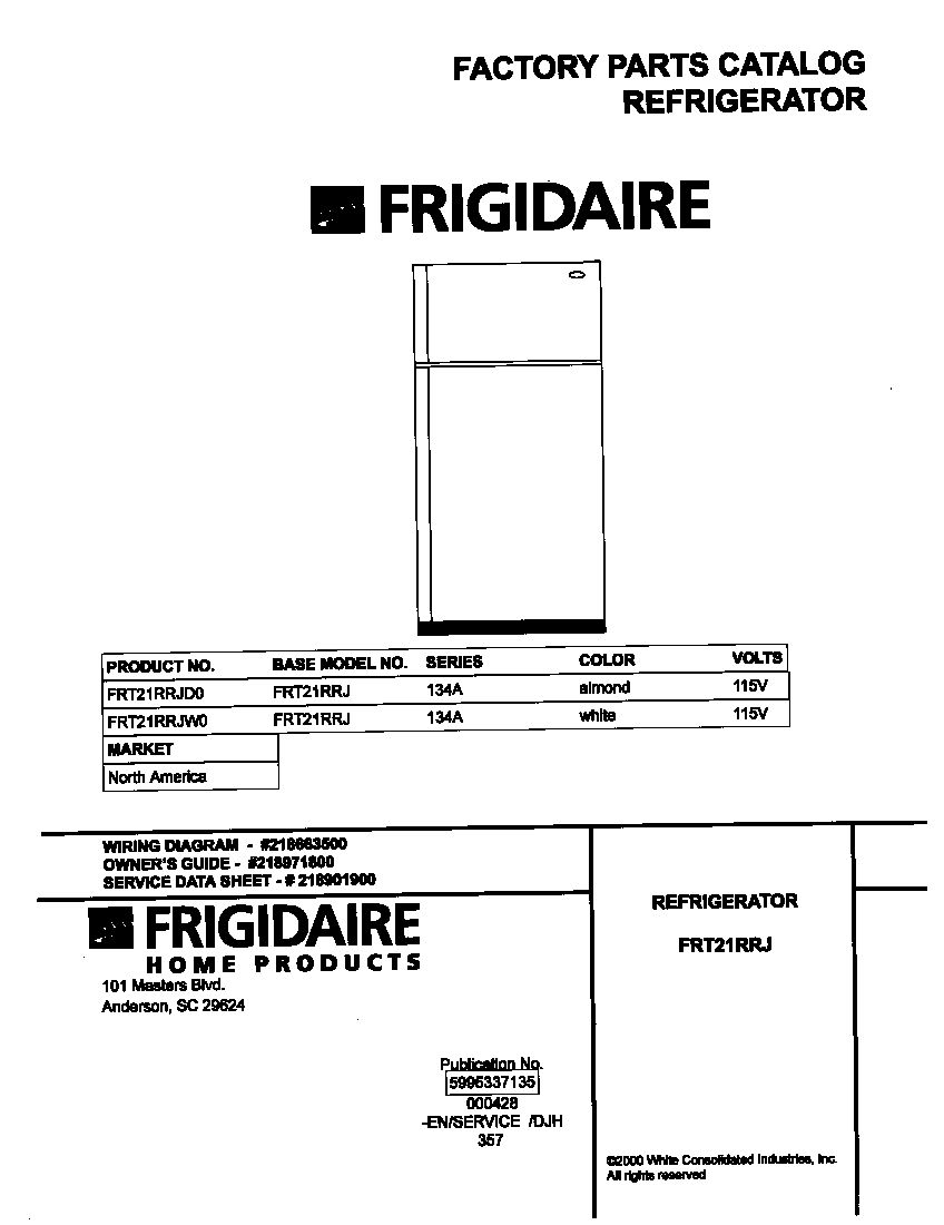 Frigidaire FRT21RRJW0 cover diagram