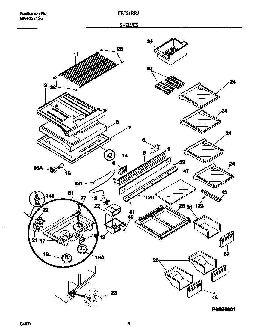 Frigidaire FRT21RRJW0 shelves diagram