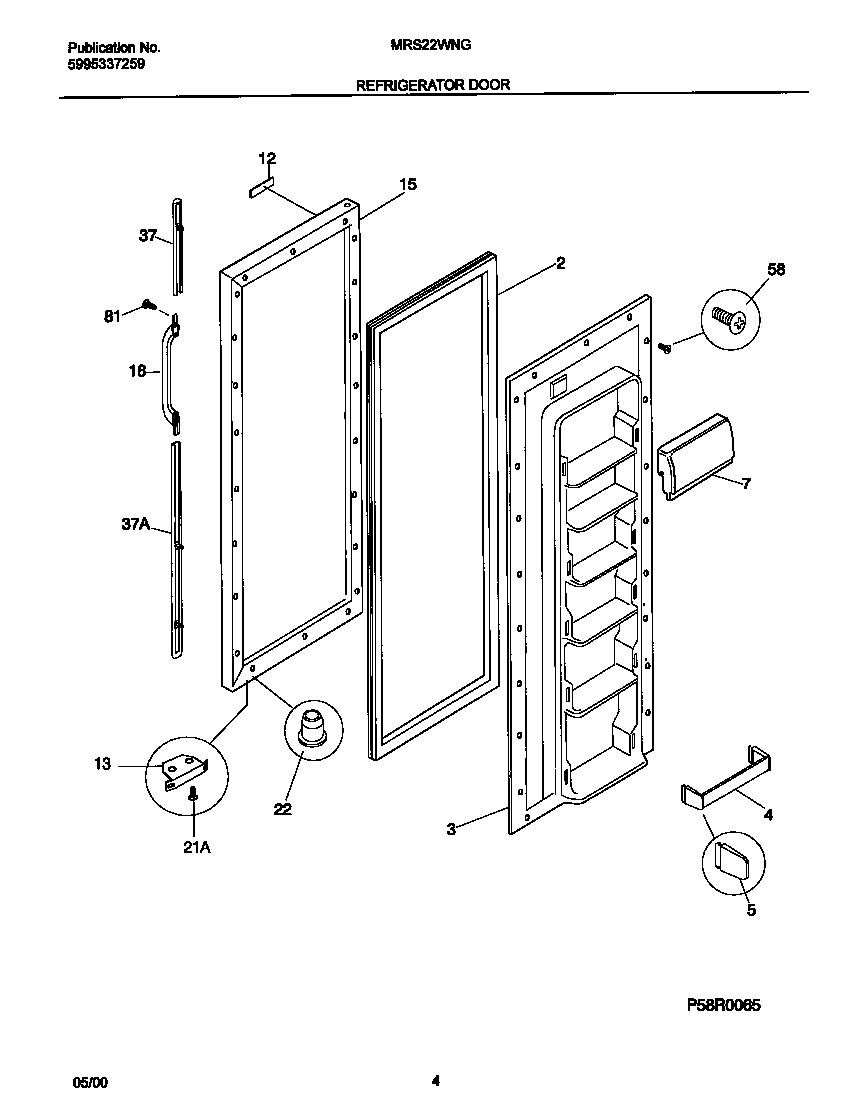 Universal/Multiflex (Frigidaire) MRS22WNGW3 ref door diagram