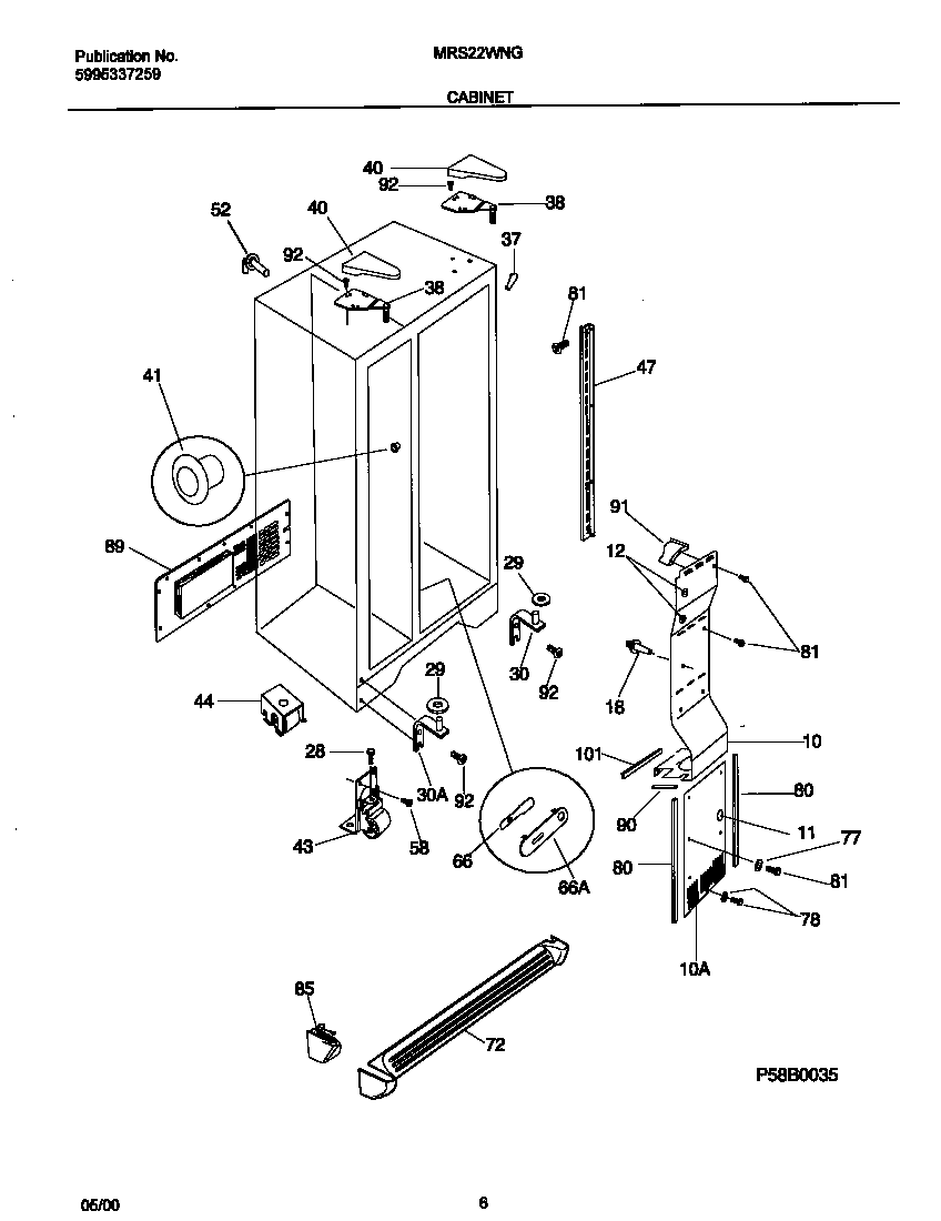 Universal/Multiflex (Frigidaire) MRS22WNGW3 cabinet diagram