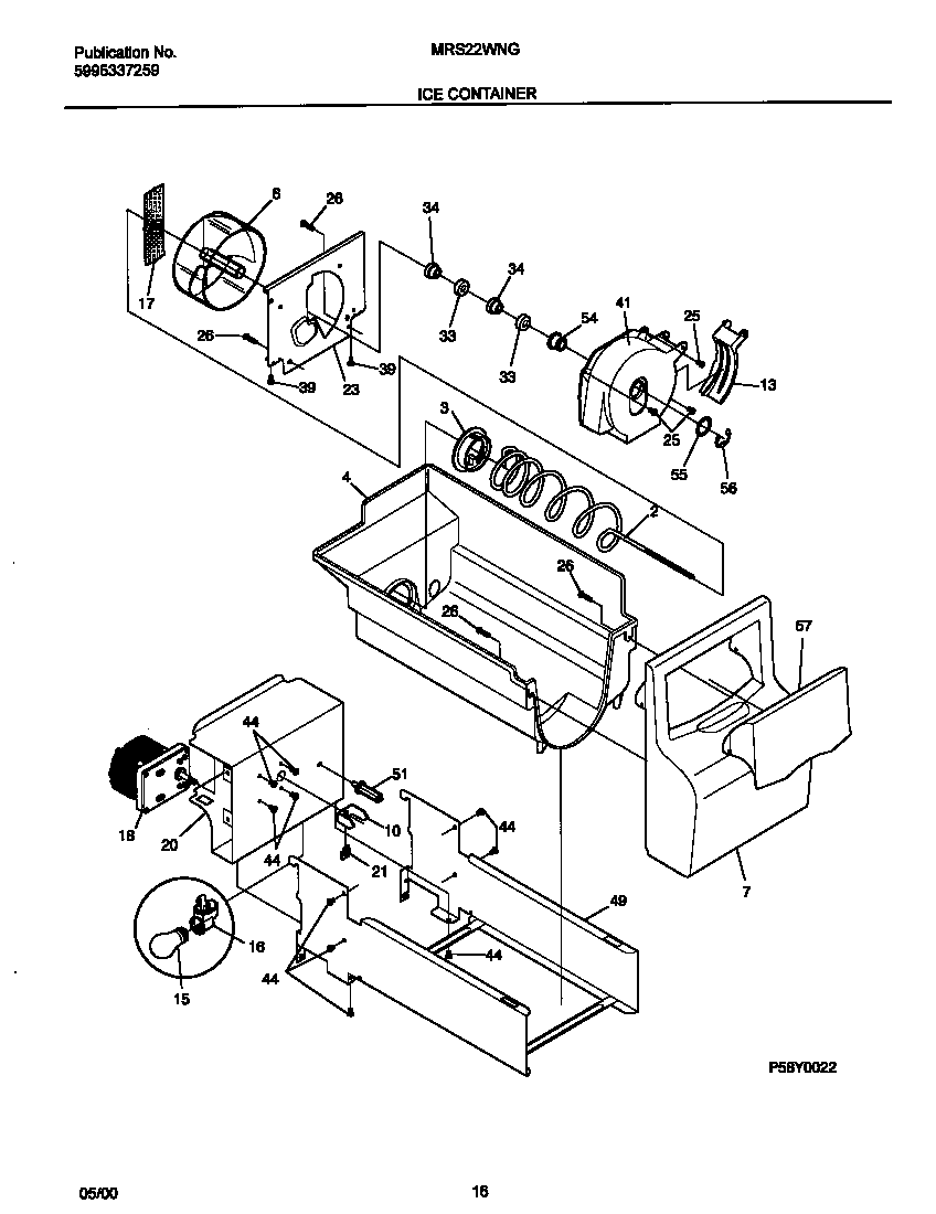 Universal/Multiflex (Frigidaire) MRS22WNGW3 ice container diagram