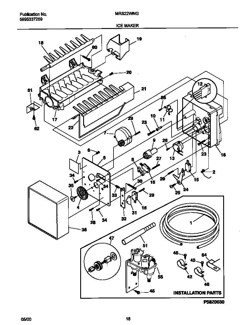 Universal/Multiflex (Frigidaire) MRS22WNGW3 ice maker diagram