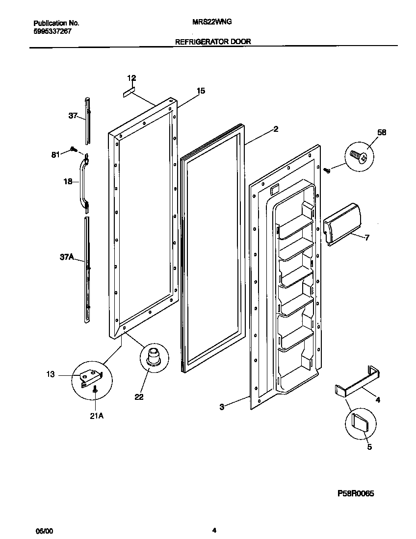 Universal/Multiflex (Frigidaire) MRS22WNGD6 ref door diagram