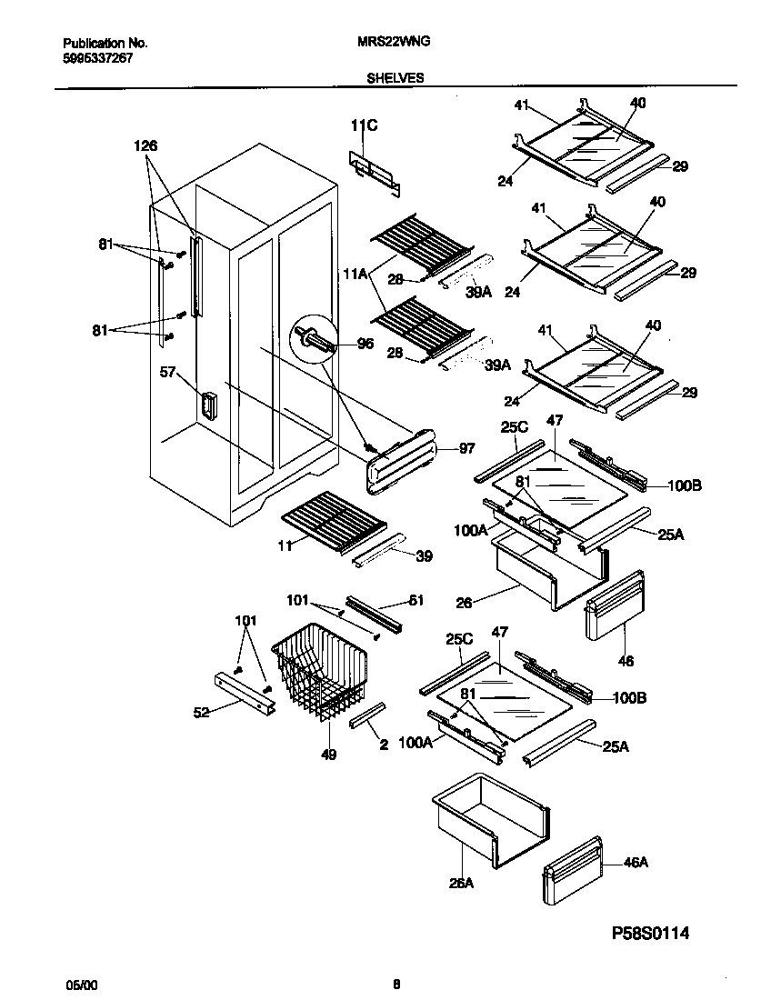Universal/Multiflex (Frigidaire) MRS22WNGD6 shelves diagram