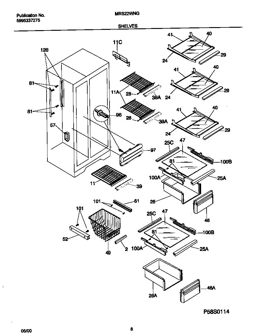 Universal/Multiflex (Frigidaire) MRS22WNGD5 shelves diagram