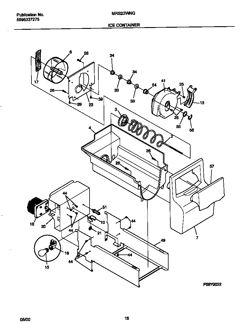 Universal/Multiflex (Frigidaire) MRS22WNGD5 ice container diagram