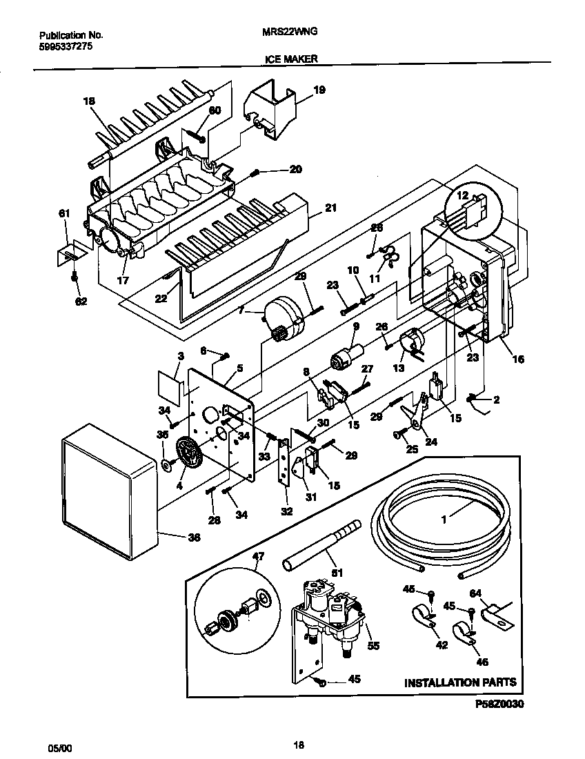 Universal/Multiflex (Frigidaire) MRS22WNGD5 ice maker diagram
