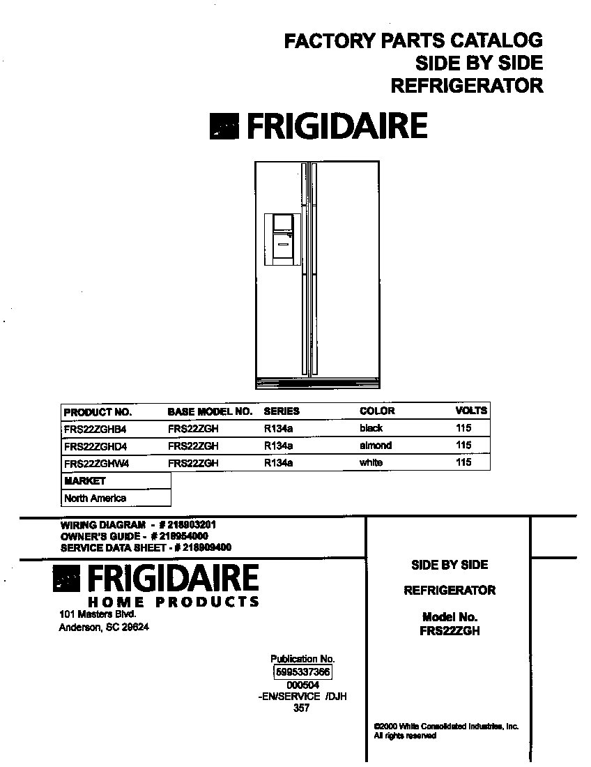 Frigidaire FRS22ZGHB4 cover diagram