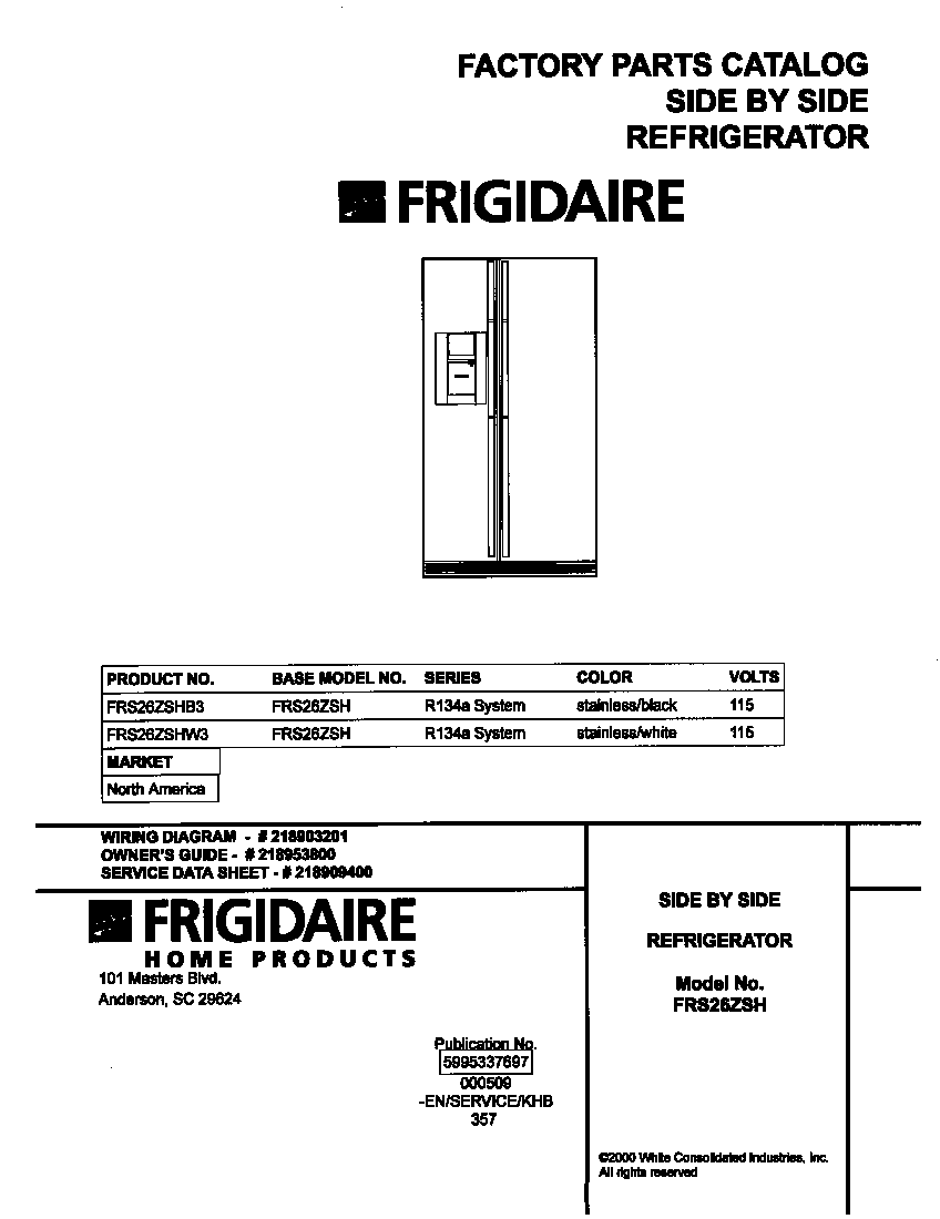Frigidaire FRS26ZSHB3 cover diagram