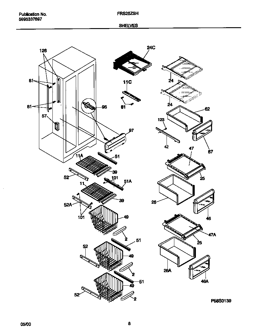 Frigidaire FRS26ZSHB3 shelves diagram