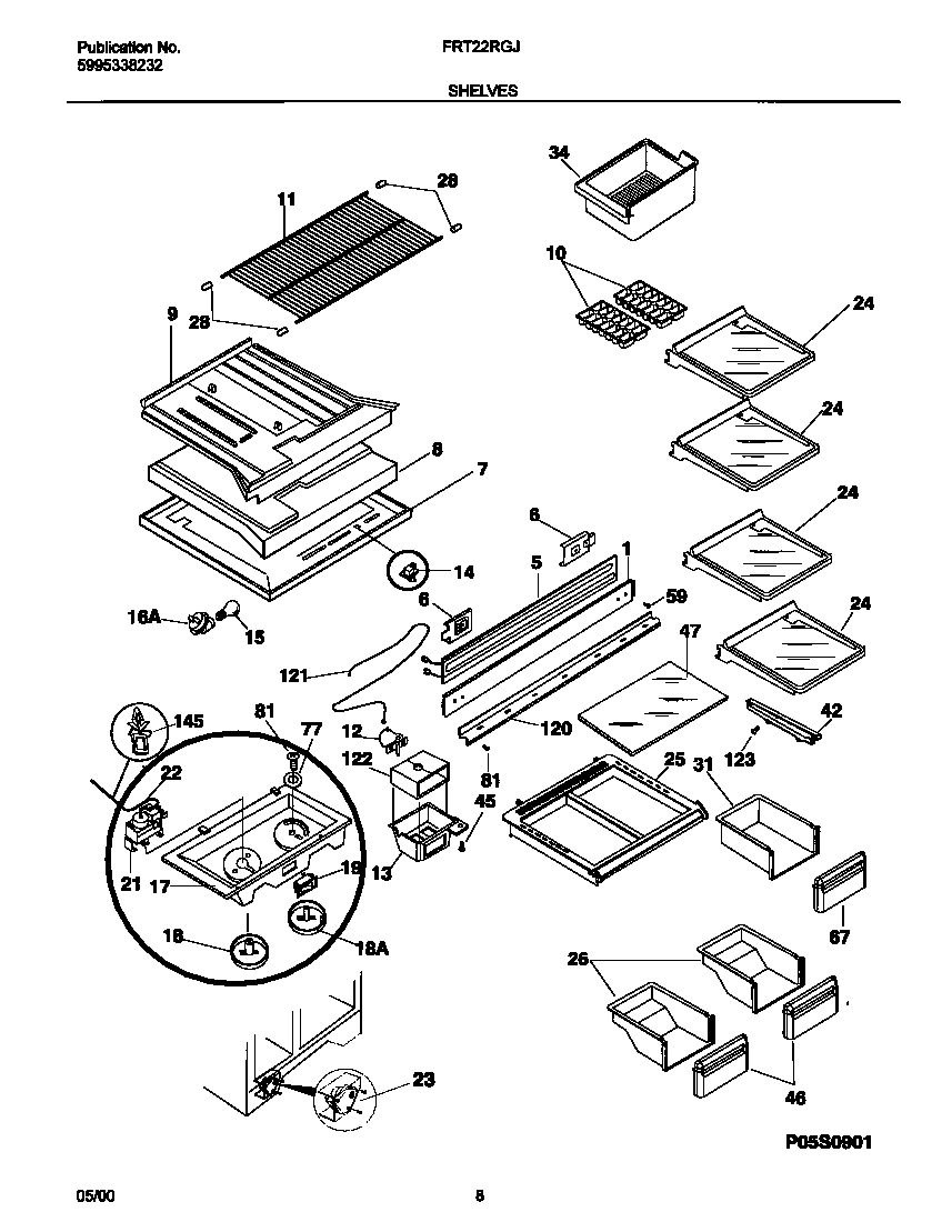 Frigidaire FRT22RGJD1 shelves diagram