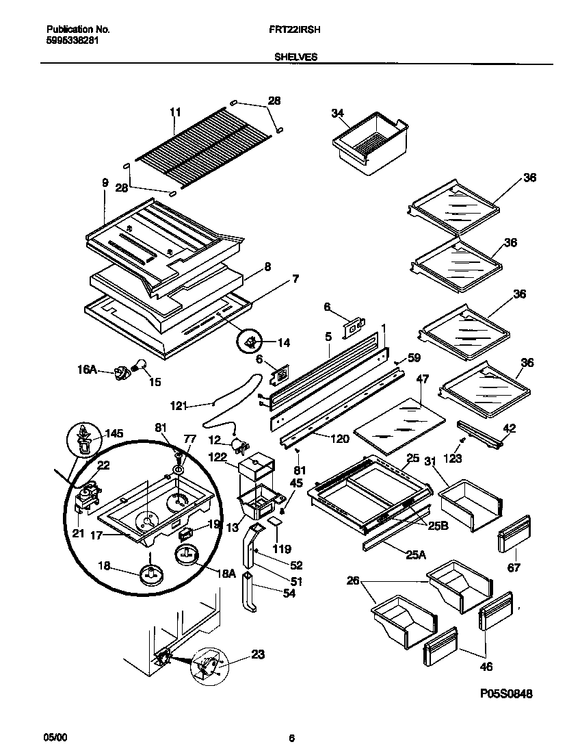 Frigidaire FRT22IRSHK3 shelves diagram