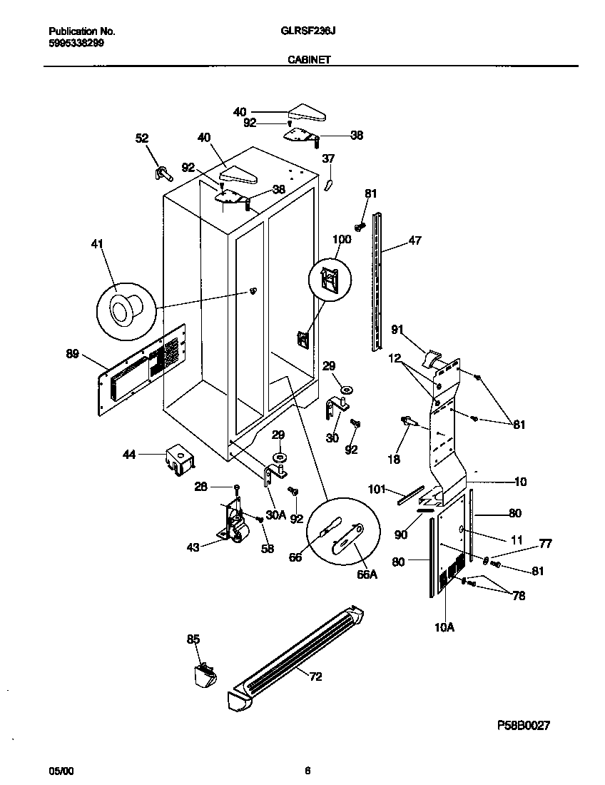 Frigidaire GLRSF236JW0 cabinet diagram