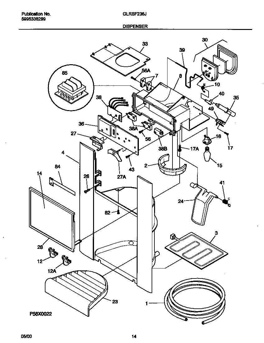 Frigidaire GLRSF236JW0 i&w dispenser diagram