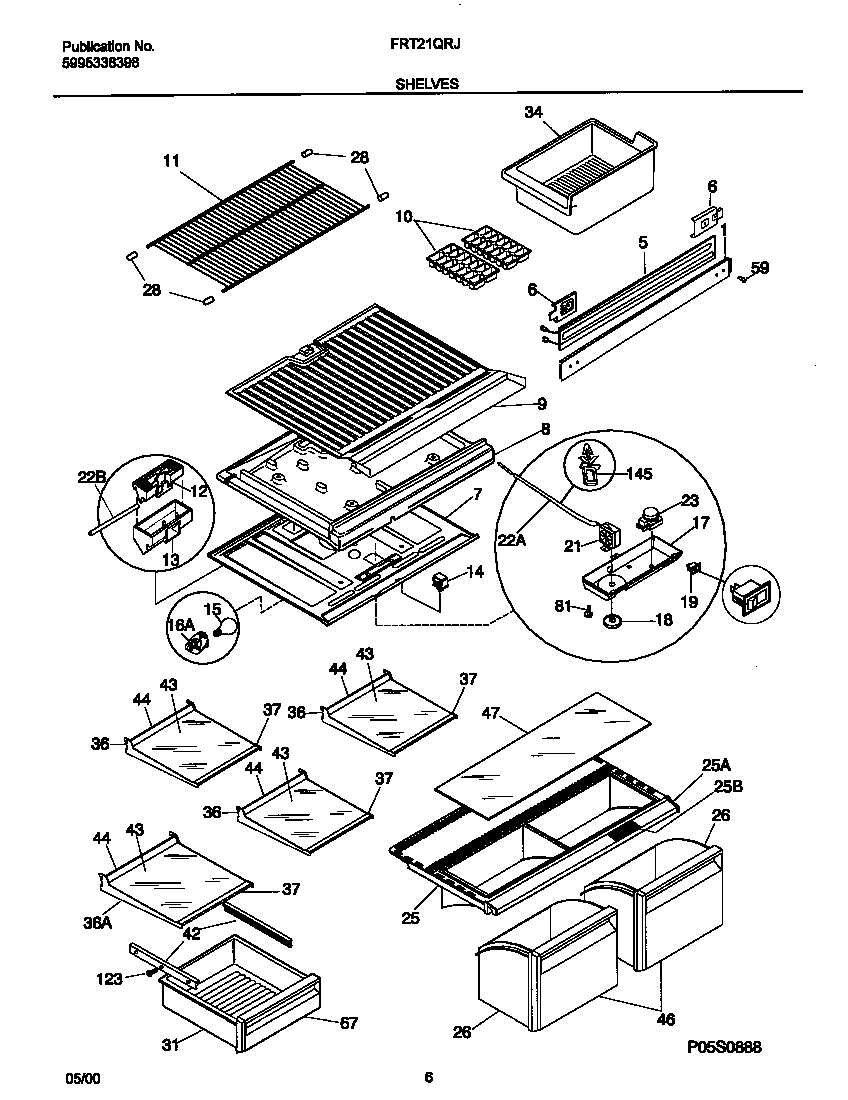 Frigidaire FRT21QRJY2 shelves diagram
