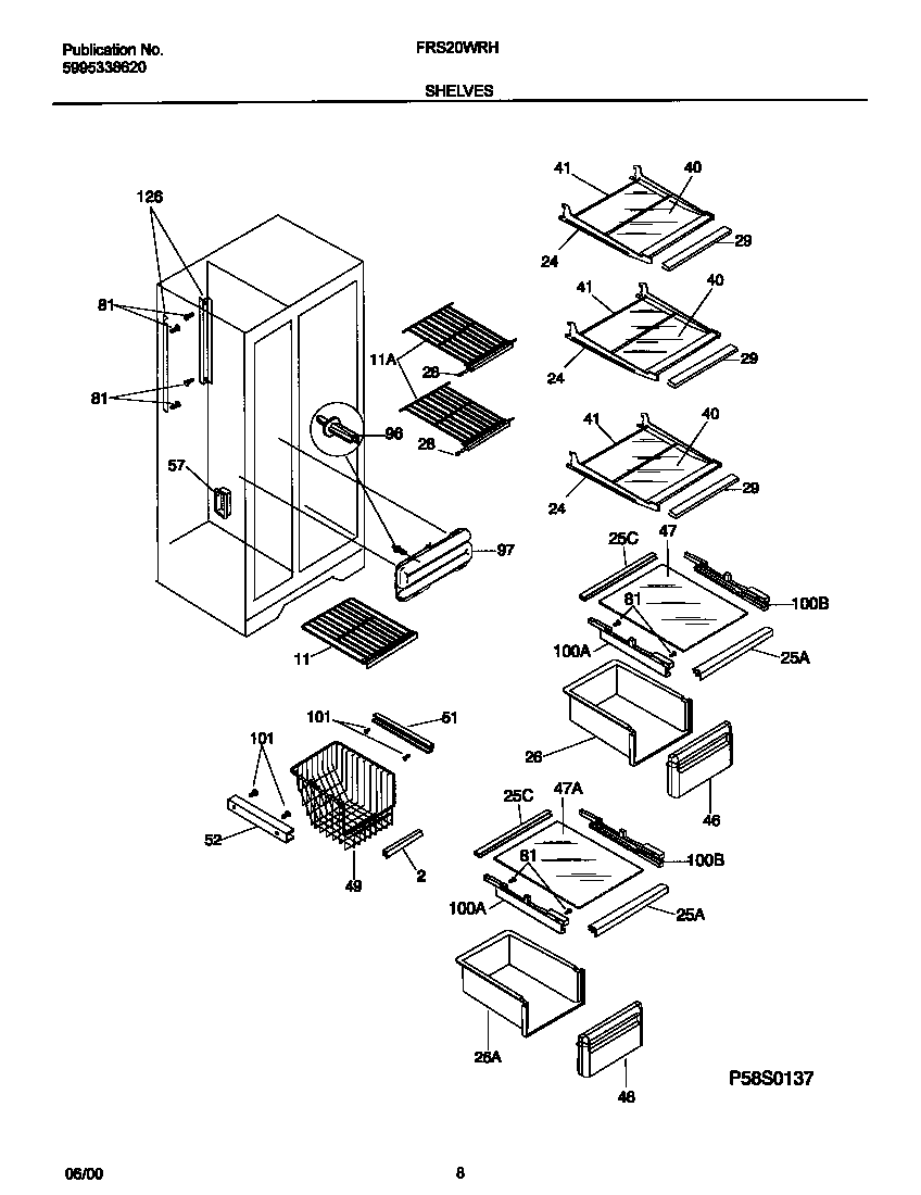 Frigidaire FRS20WRHD5 shelves diagram
