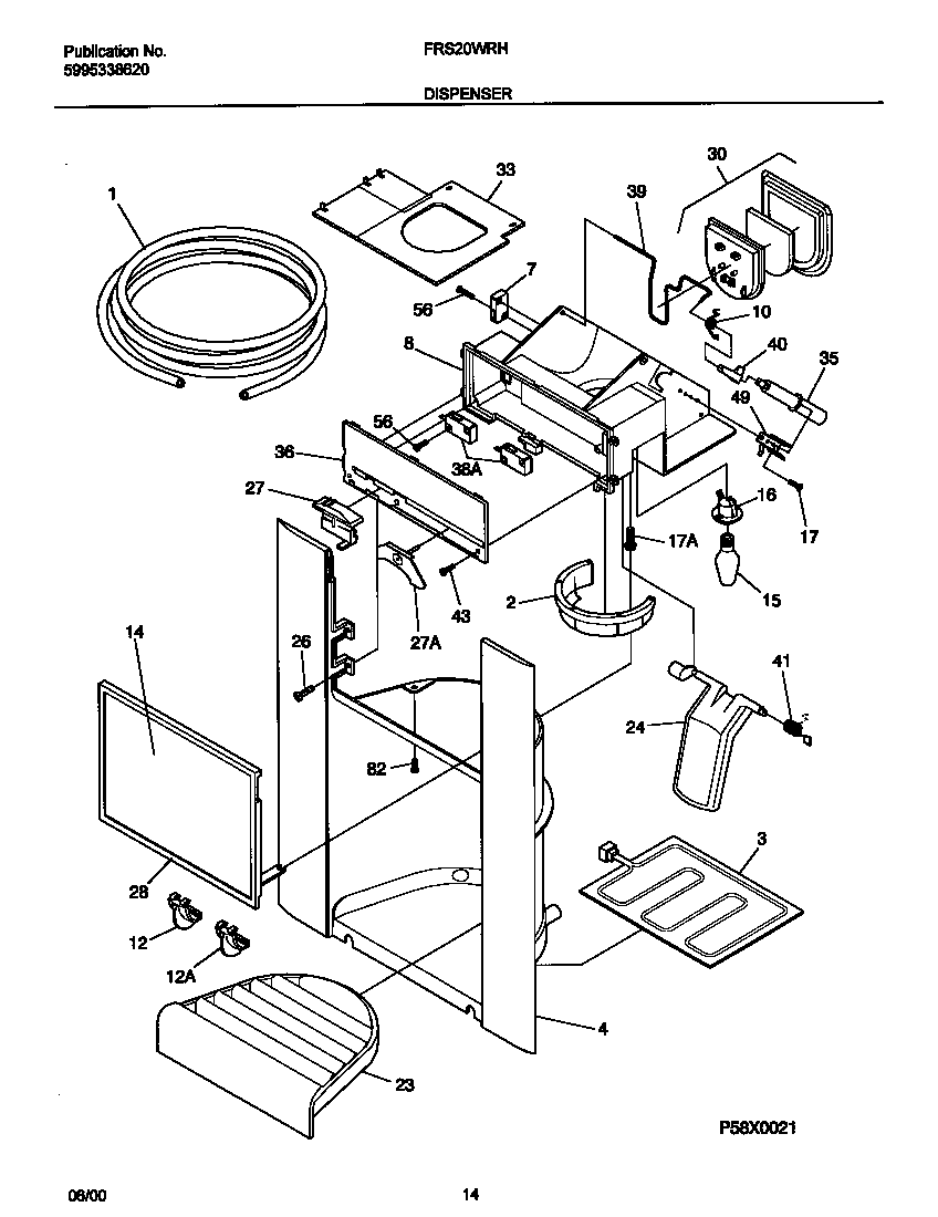 Frigidaire FRS20WRHD5 i&w dispenser diagram