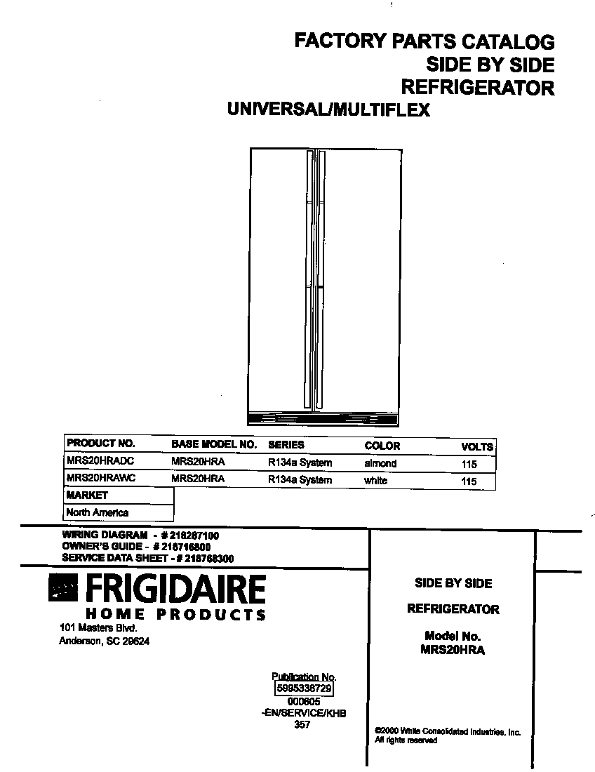 Universal/Multiflex (Frigidaire) MRS20HRAWC cover diagram