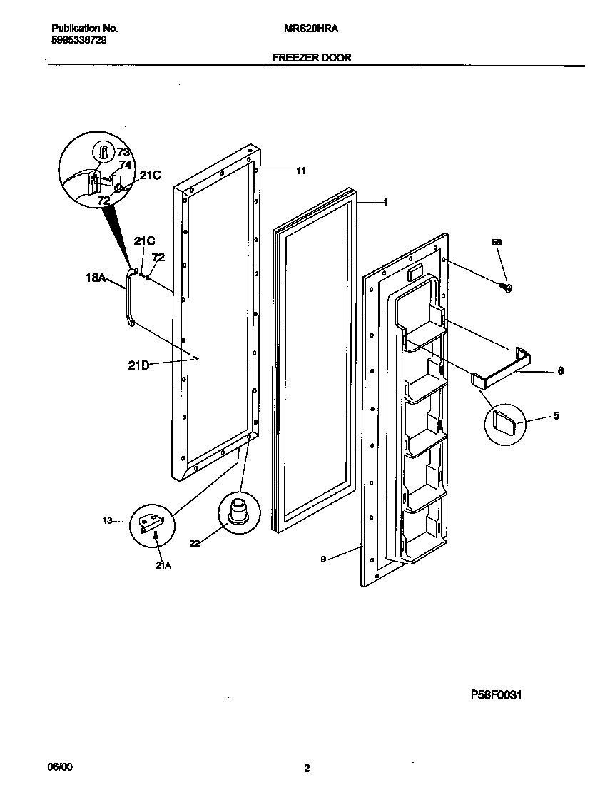 Universal/Multiflex (Frigidaire) MRS20HRAWC frz door diagram