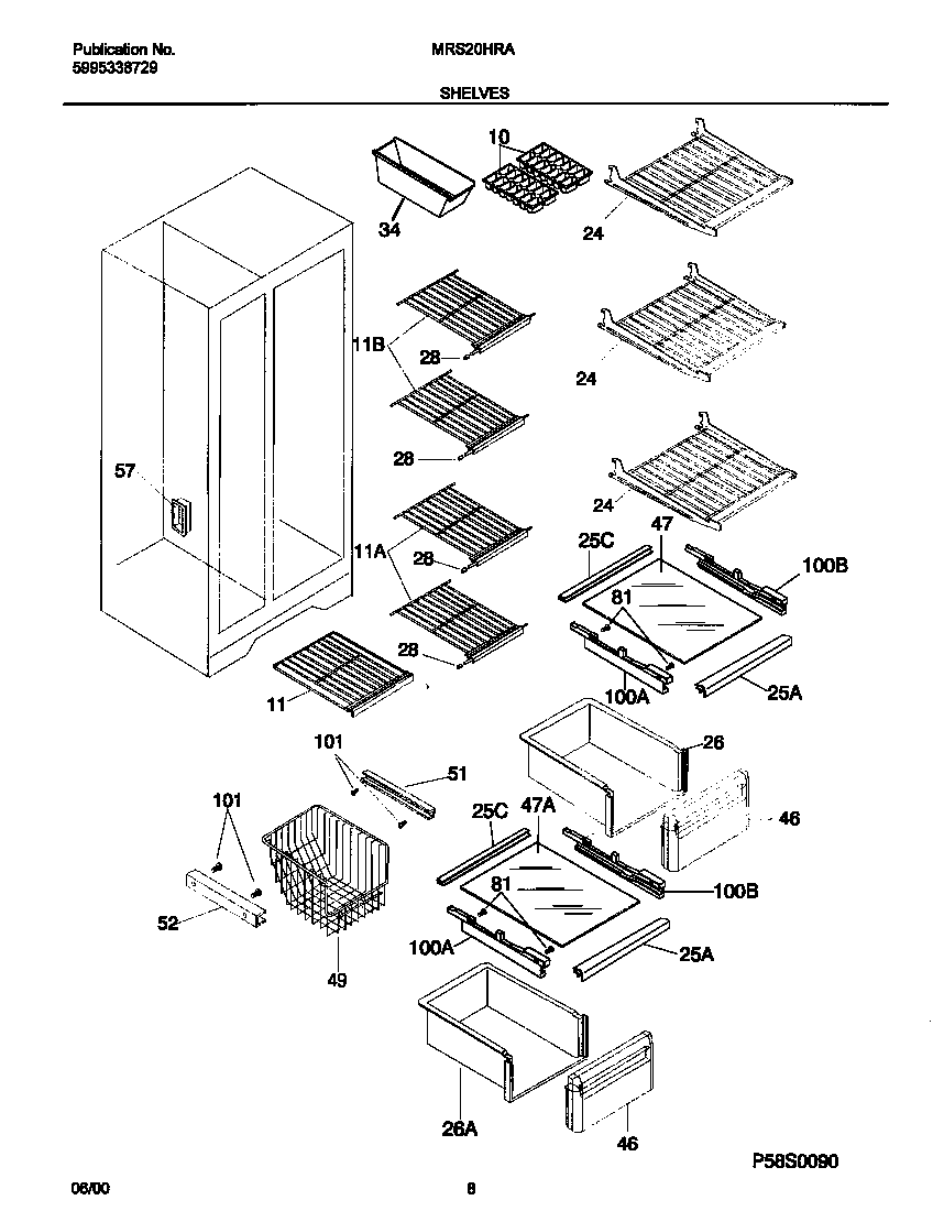 Universal/Multiflex (Frigidaire) MRS20HRAWC shelves diagram
