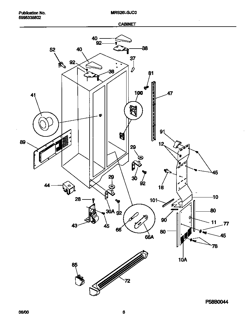 Universal/Multiflex (Frigidaire) MRS26LGJC0 cabinet diagram