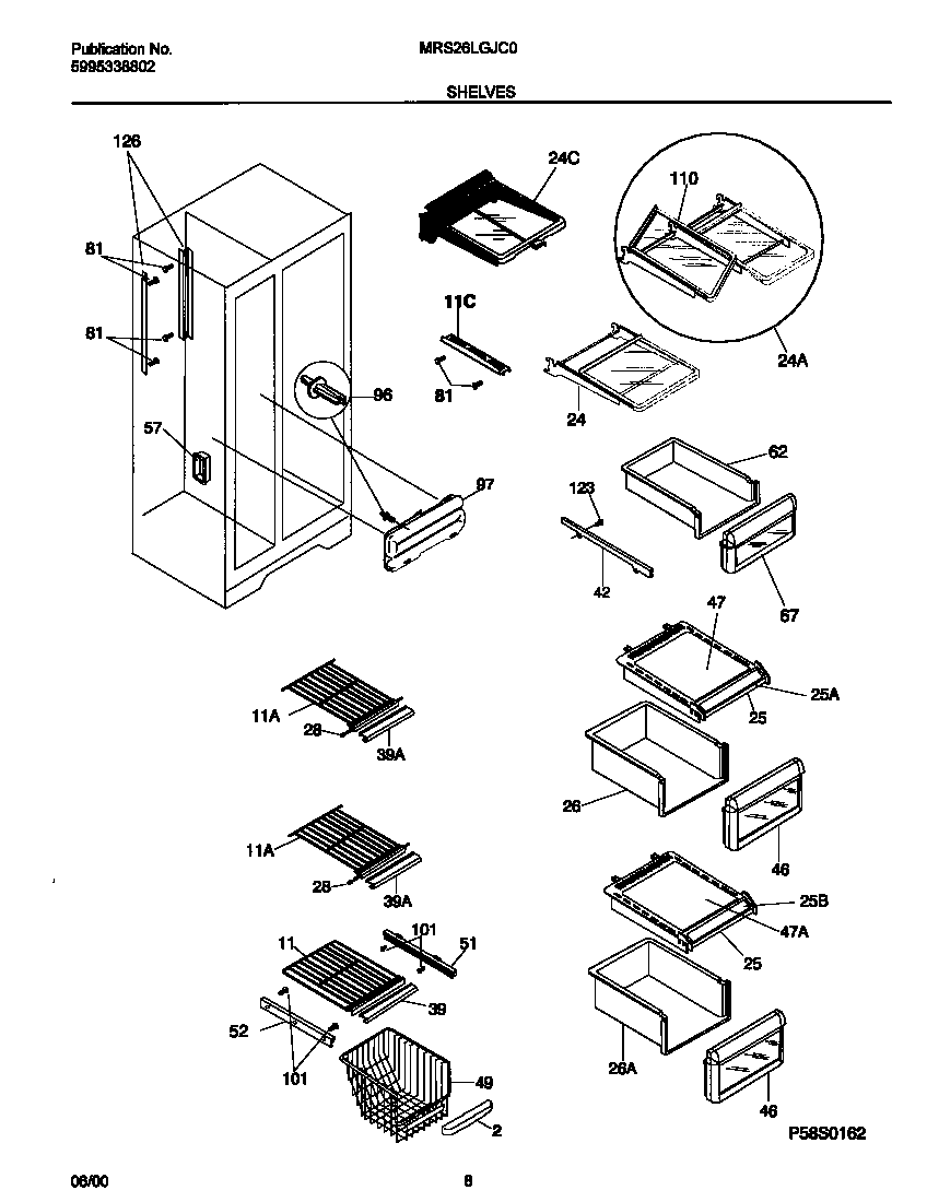 Universal/Multiflex (Frigidaire) MRS26LGJC0 shelves diagram