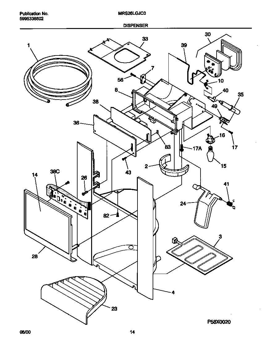 Universal/Multiflex (Frigidaire) MRS26LGJC0 i&w dispenser diagram