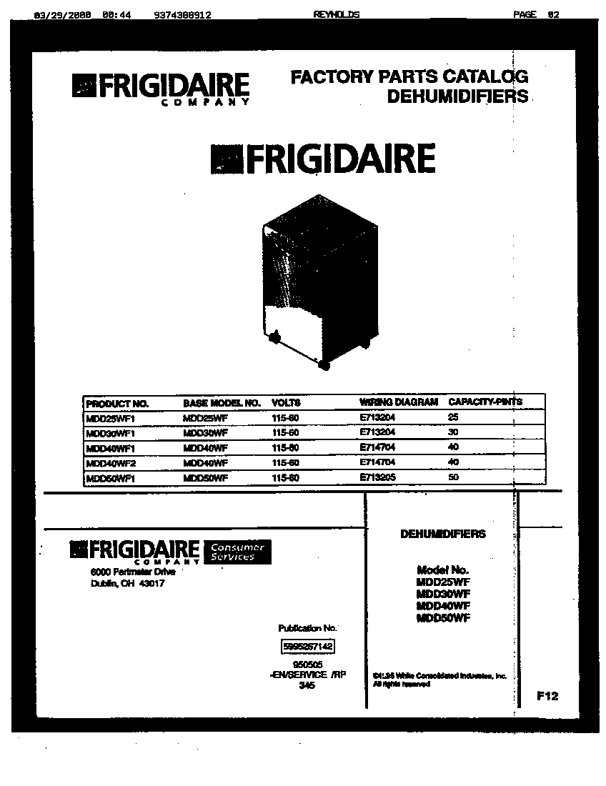 Frigidaire MDD50WF1 cover diagram