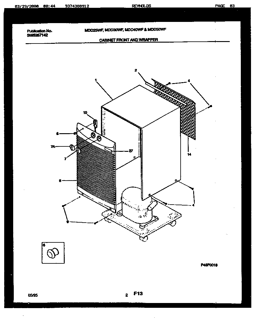 Frigidaire MDD50WF1 cabinet front diagram