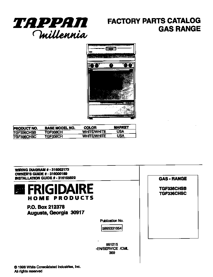 Tappan TGF336CHSB cover diagram