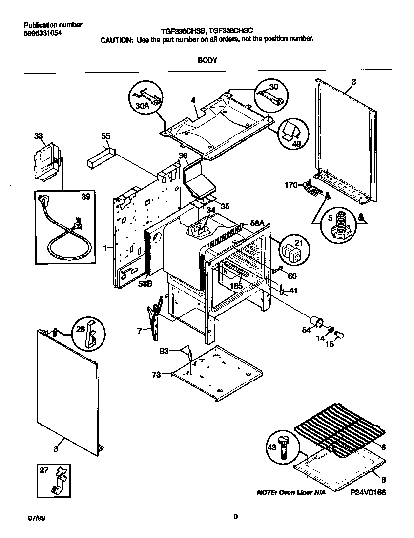 Tappan TGF336CHSB body diagram