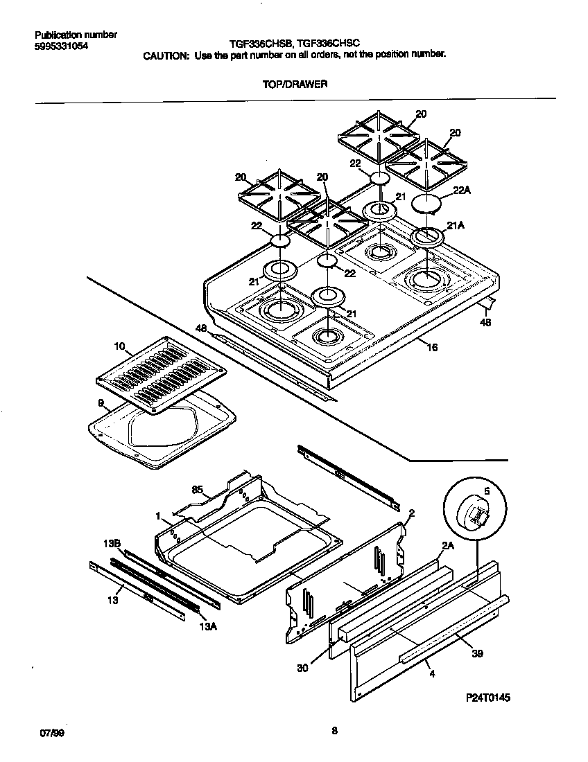 Tappan TGF336CHSB top/drawer diagram