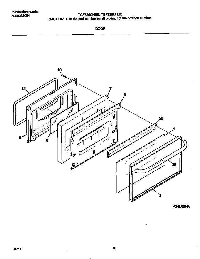 Tappan TGF336CHSB door diagram