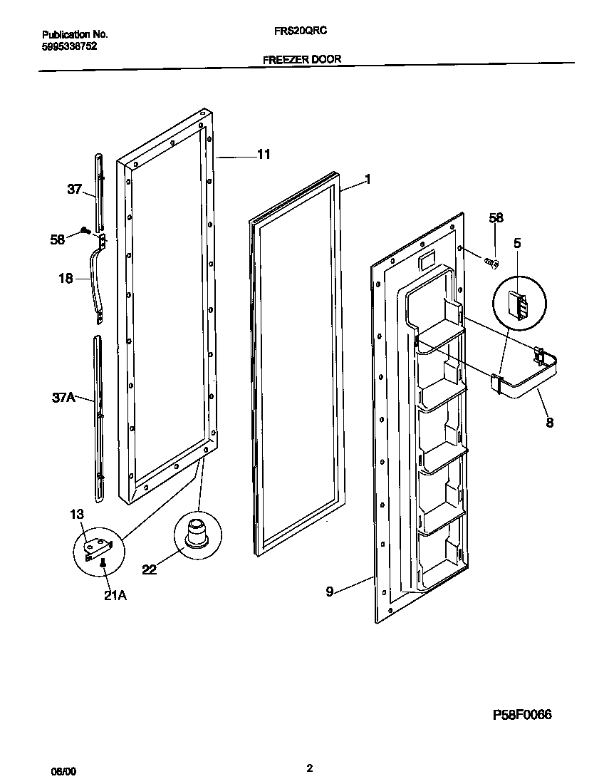 Frigidaire FRS20QRCW8 frzr door diagram