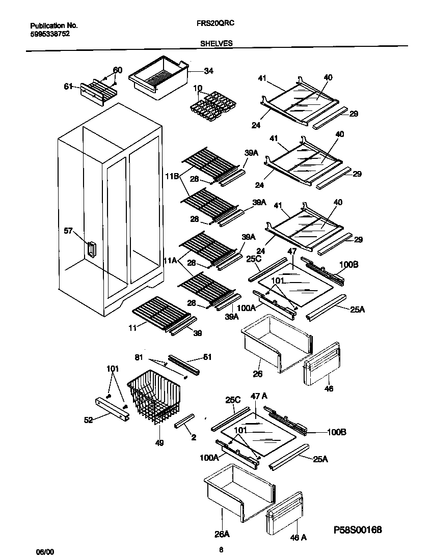 Frigidaire FRS20QRCW8 shelves diagram