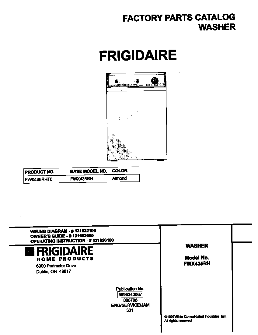 Frigidaire FWX435RHT0 cover diagram