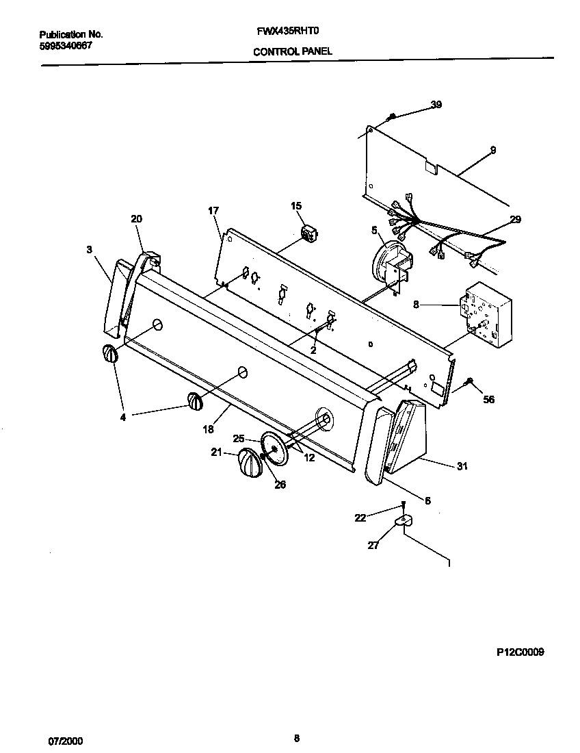 Frigidaire FWX435RHT0 control panel diagram