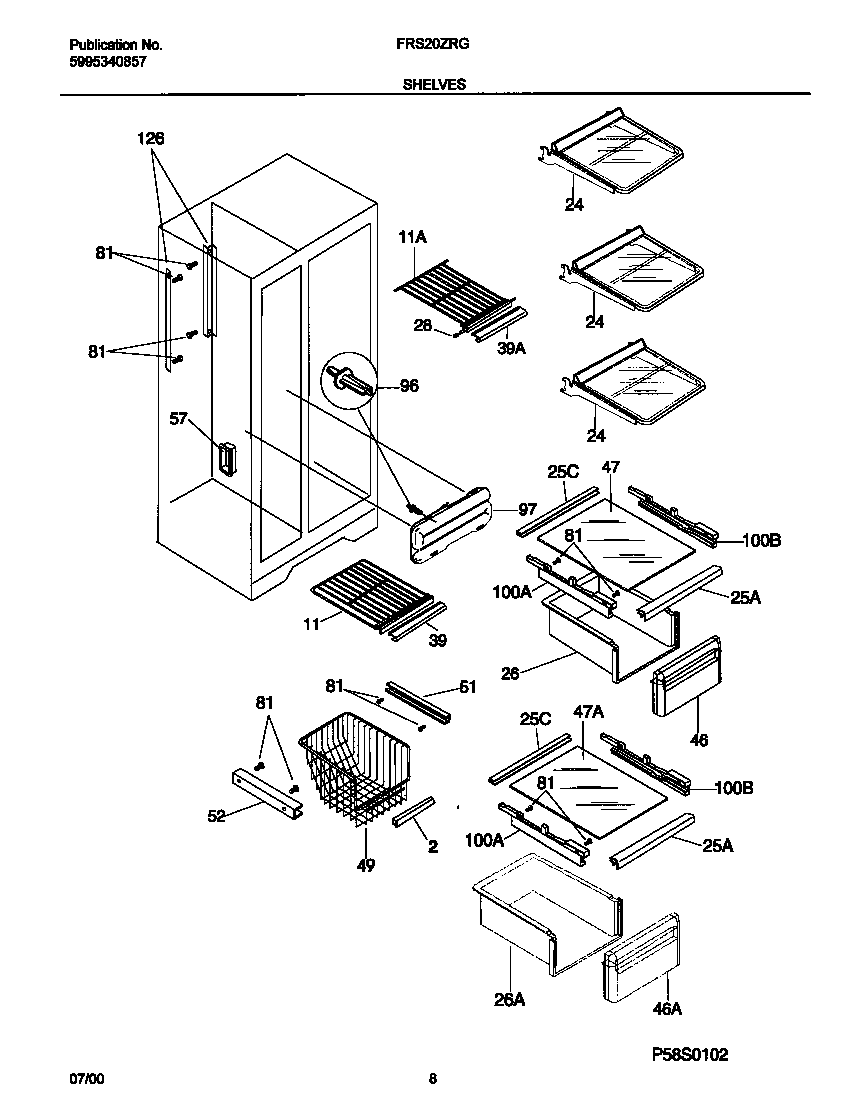Frigidaire FRS20ZRGD8 shelves diagram