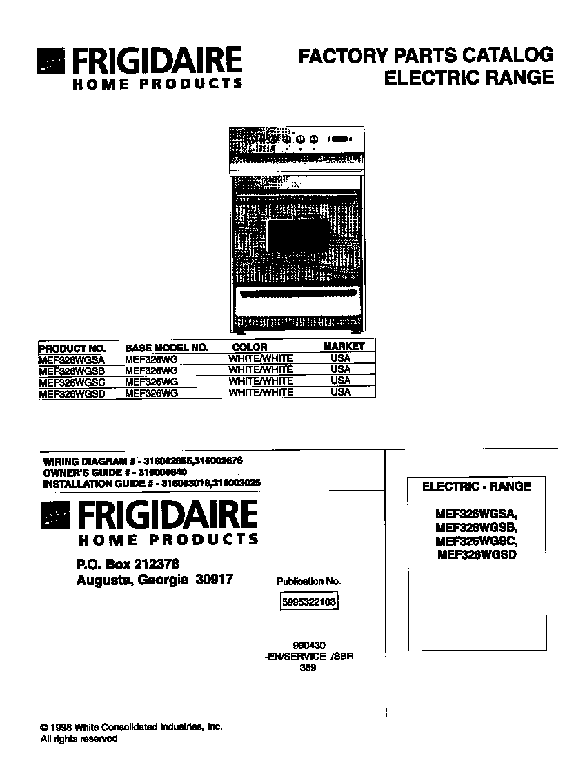 Frigidaire MEF326WGSB cover diagram