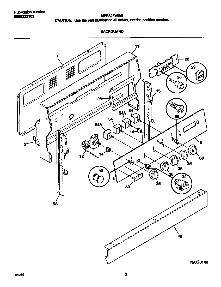 Frigidaire MEF326WGSB backguard diagram