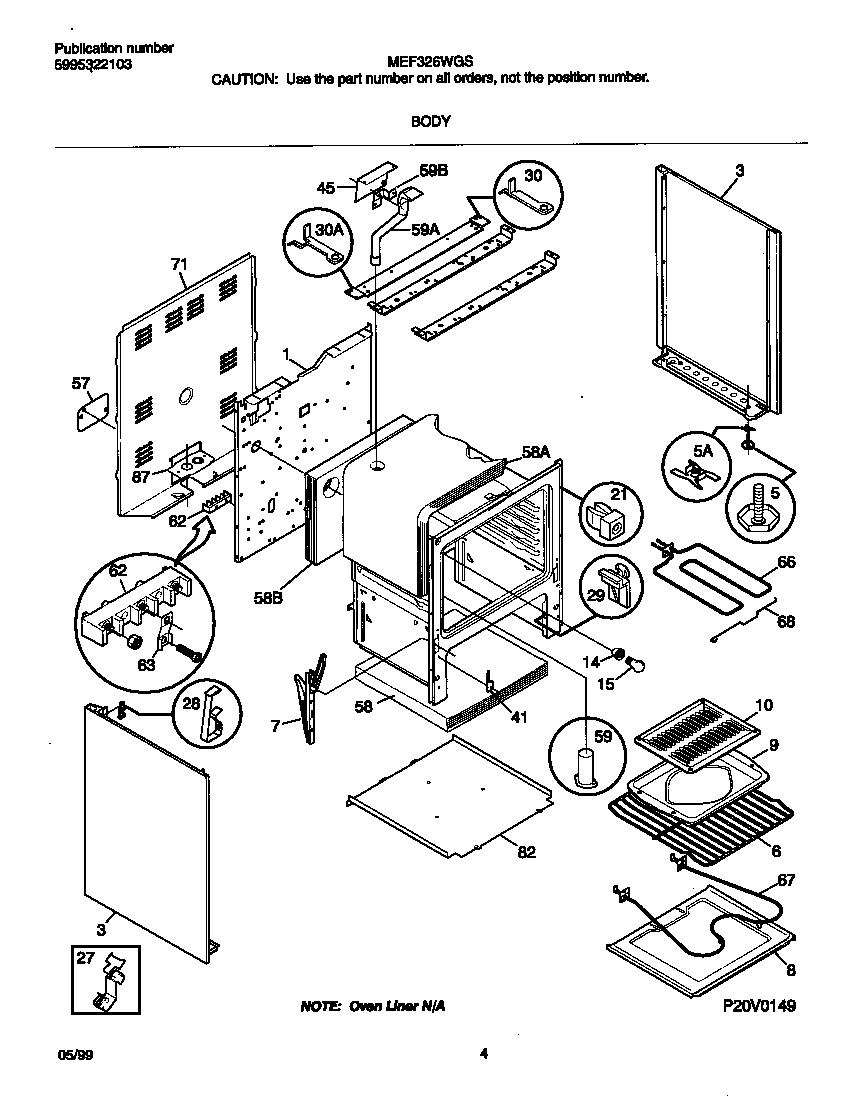 Frigidaire MEF326WGSB body diagram