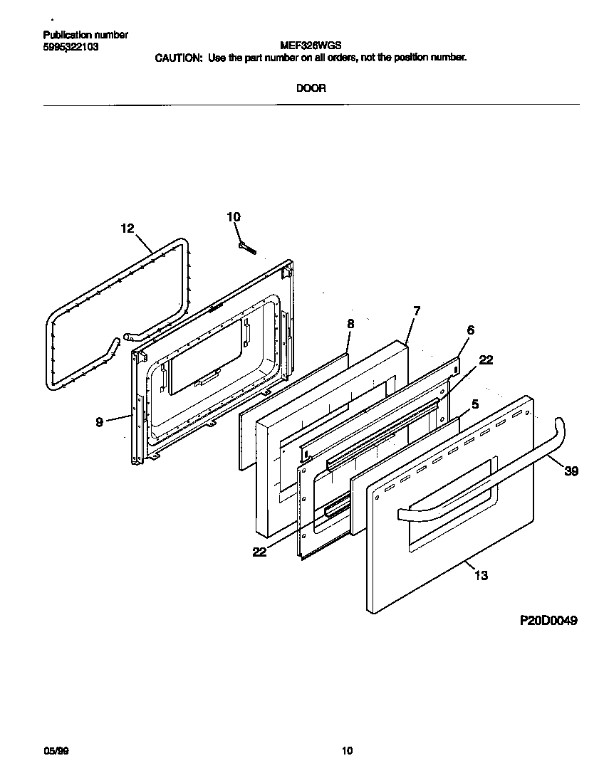 Frigidaire MEF326WGSB door diagram
