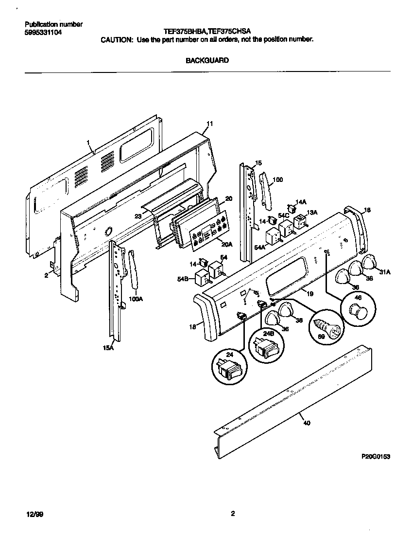 Tappan TEF375CHSA backguard diagram