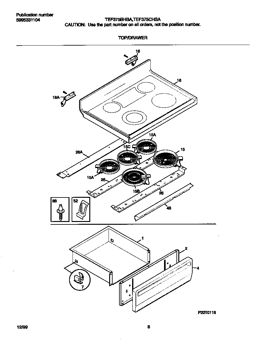 Tappan TEF375CHSA top diagram