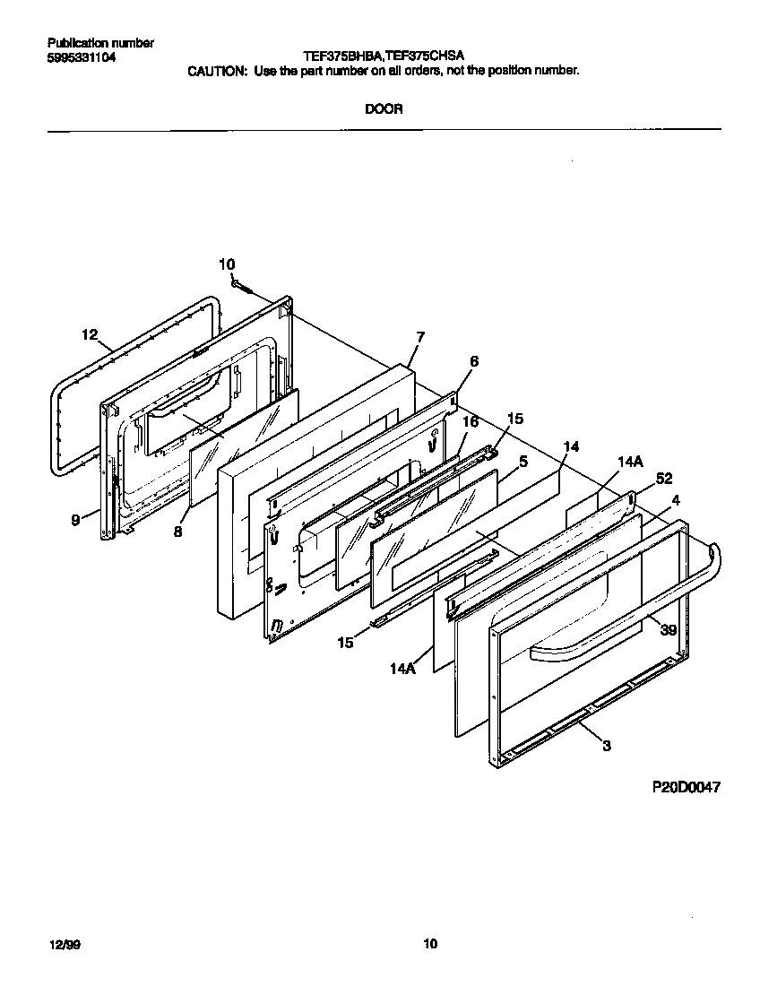 Tappan TEF375CHSA door diagram