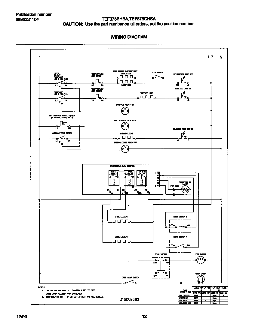 Tappan TEF375CHSA wiring diagram diagram